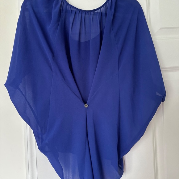 Lush Short Sleeve Draped Chiffon Blouse - Picture 2 of 4